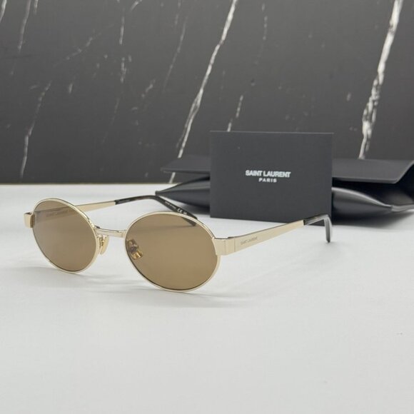 NEW SAINT LAURENT SL692 004 SUNGLASSES WOMEN OVAL GOLD EYEWEAR SL 692 004 - Picture 1 of 13